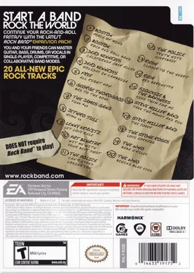 Rock Band Track Pack - Classic Rock box cover back